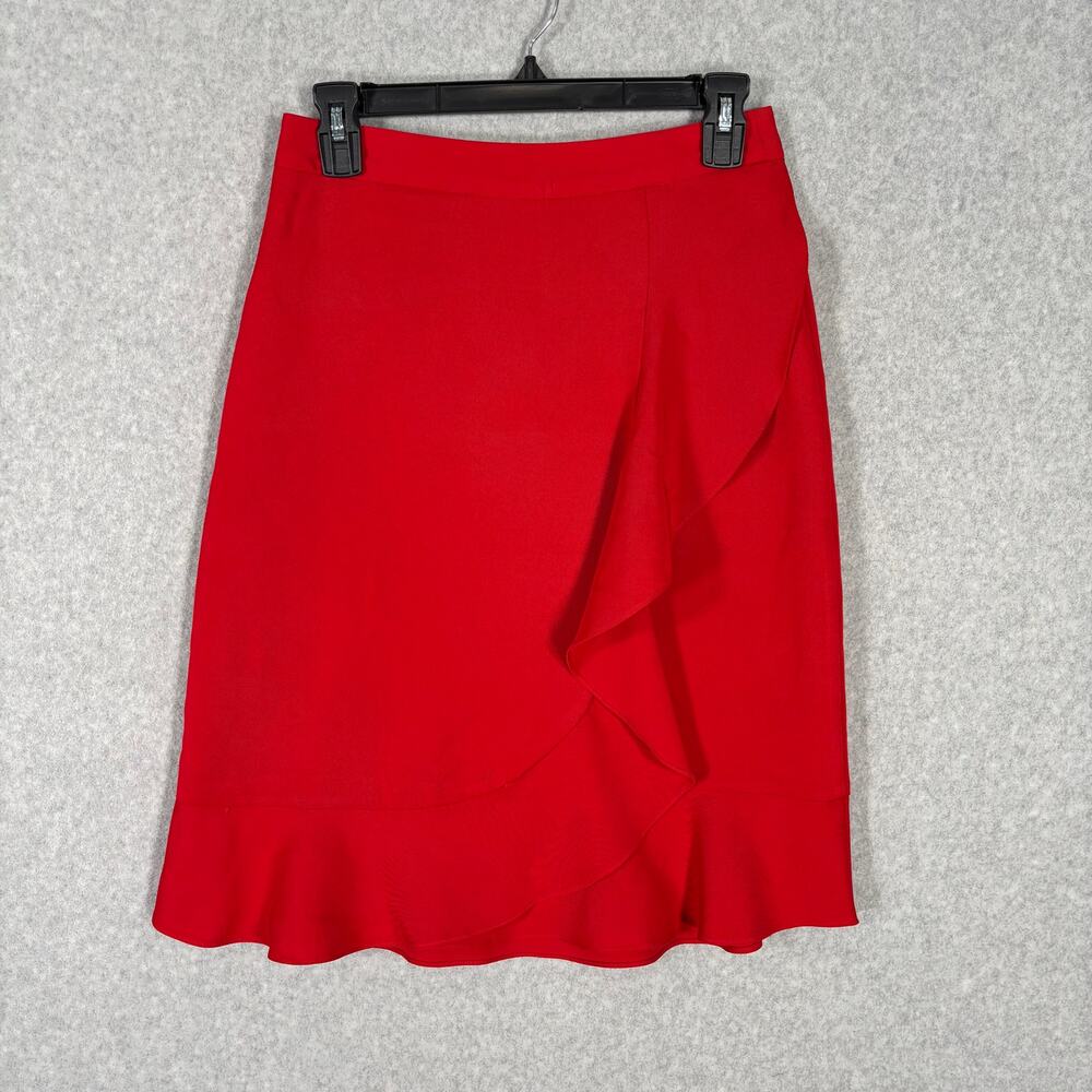 Arnaldo Skirt‎ 6 Red Mini Ruffle Wrap Classic Career Office Secretary Twee Royal